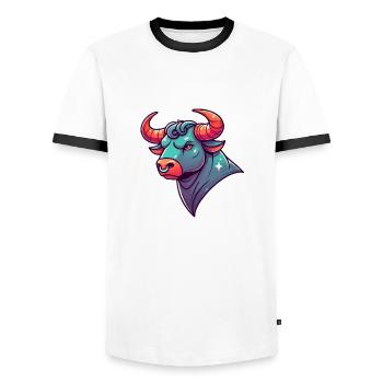 Taureau Dessin animé - T-shirt contrasté Homme - blanc/noir - Devant - AI Model Female 172 light (172cm) & AI Model Male 178 dark (178cm)