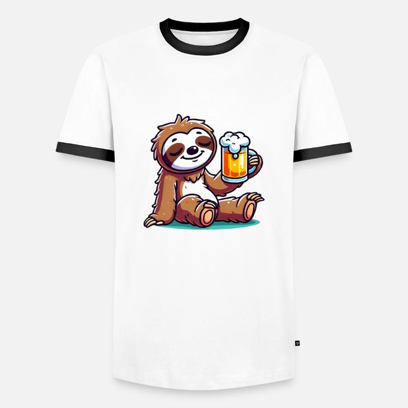 faultier bier comic - Männer Kontrast-T-Shirt - Weiß/Schwarz