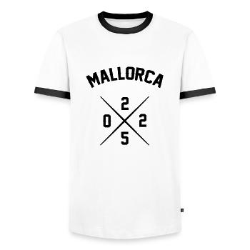 mallorca 2025 - Männer Kontrast-T-Shirt - Weiß/Schwarz - Vorne - AI Model Female 172 light (172cm) & AI Model Male 178 dark (178cm)