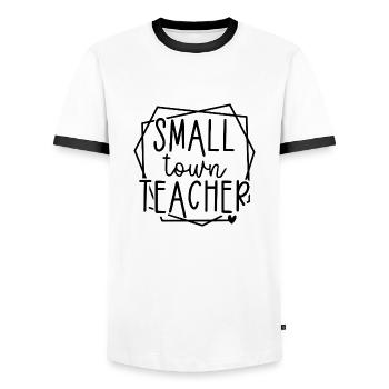 Small Town Teacher Heart Graphic for Educators - Men's Ringer Shirt - white/black - Front - AI Model Female 172 light (172cm) & AI Model Male 178 dark (178cm)