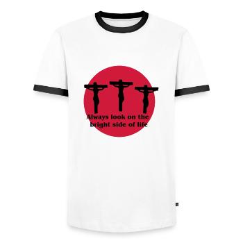 Always Look On The Bright Side of Life - Men's Ringer Shirt - white/black - Front - AI Model Female 172 light (172cm) & AI Model Male 178 dark (178cm)
