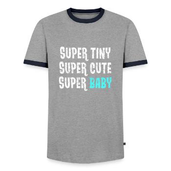 Super petit - super mignon - super bébé - bleu - T-shirt contrasté Homme - gris/marine  - Devant - AI Model Female 172 light (172cm) & AI Model Male 178 light (178cm)