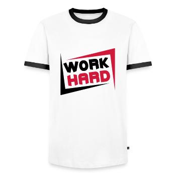 Work Hard - Männer Kontrast-T-Shirt - Weiß/Schwarz - Vorne - AI Model Female 172 light (172cm) & AI Model Male 178 dark (178cm)
