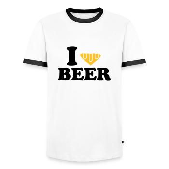 I love beer - Men's Ringer Shirt - white/black - Front - AI Model Female 172 light (172cm) & AI Model Male 178 dark (178cm)