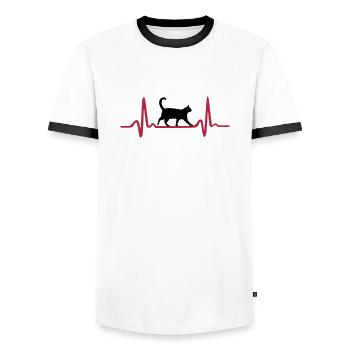 Cat & Heartbeat, Heart - T-shirt contrasté Homme - blanc/noir - Devant - AI Model Female 172 light (172cm) & AI Model Male 178 dark (178cm)