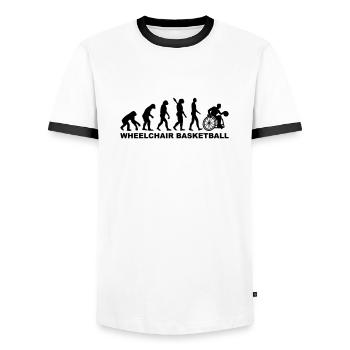Evolution wheelchair basketball - T-shirt contrasté Homme - blanc/noir - Devant - AI Model Female 172 light (172cm) & AI Model Male 178 dark (178cm)