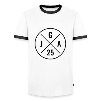 JGA 25 - Junggesellenabschied 2025 - JGA 2025 - Männer Kontrast-T-Shirt - Weiß/Schwarz - Vorne - AI Model Female 172 light (172cm) & AI Model Male 178 dark (178cm)