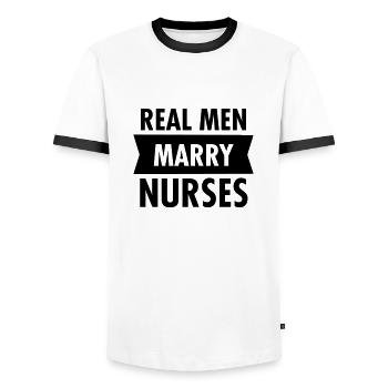 Real Men Marry Nurses - T-shirt contrasté Homme - blanc/noir - Devant - AI Model Female 172 light (172cm) & AI Model Male 178 dark (178cm)