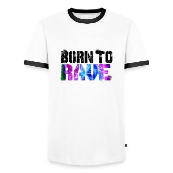 Born To Rave - Männer Kontrast-T-Shirt - Weiß/Schwarz - Vorne - AI Model Female 172 light (172cm) & AI Model Male 178 dark (178cm)