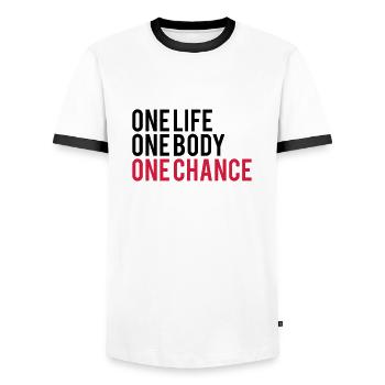 One Life One Chance One Body - Men's Ringer Shirt - white/black - Front - AI Model Female 172 light (172cm) & AI Model Male 178 dark (178cm)