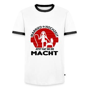 Jetzt hat sie die Macht Hochzeit Married Peitsche - Männer Kontrast-T-Shirt - Weiß/Schwarz - Vorne - AI Model Female 172 light (172cm) & AI Model Male 178 dark (178cm)