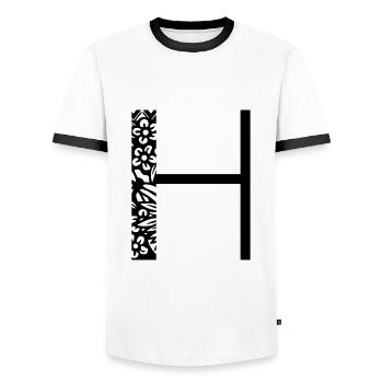 Buchstabe H - Männer Kontrast-T-Shirt - Weiß/Schwarz - Vorne - AI Model Female 172 light (172cm) & AI Model Male 178 dark (178cm)