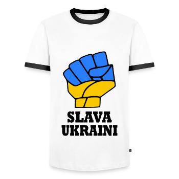 Slava ukraini - Männer Kontrast-T-Shirt - Weiß/Schwarz - Vorne - AI Model Female 172 light (172cm) & AI Model Male 178 dark (178cm)