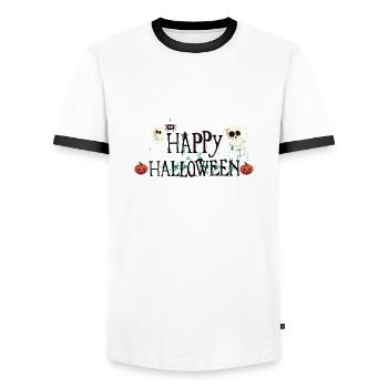 Happy Halloween - T-shirt contrasté Homme - blanc/noir - Devant - AI Model Female 172 light (172cm) & AI Model Male 178 dark (178cm)
