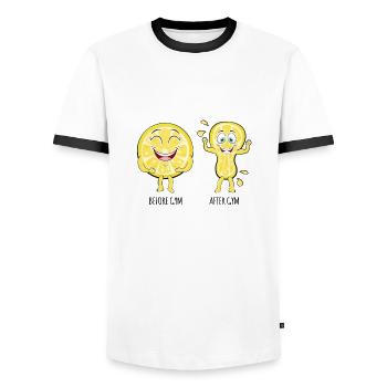 Vor dem Fitnessstudio Nach dem Fitnessstudio Zitrone - Männer Kontrast-T-Shirt - Weiß/Schwarz - Vorne - AI Model Female 172 light (172cm) & AI Model Male 178 dark (178cm)