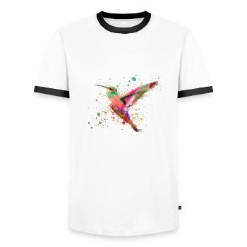 hummingbird, graffiti, painting, watercolor, bird, colorful - Men's Ringer Shirt - white/black - Front - AI Model Female 172 light (172cm) & AI Model Male 178 dark (178cm)