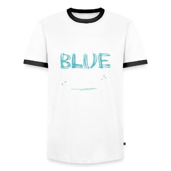 BLUE est un turquoise ATTITUDE - T-shirt contrasté Homme - blanc/noir - Devant - AI Model Female 172 light (172cm) & AI Model Male 178 dark (178cm)