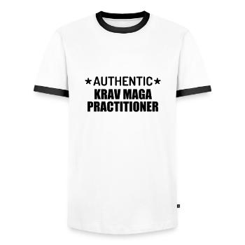 Krav Maga / Krav-Maga / Kampfkunst / Martial Art - Men's Ringer Shirt - white/black - Front - AI Model Female 172 light (172cm) & AI Model Male 178 dark (178cm)