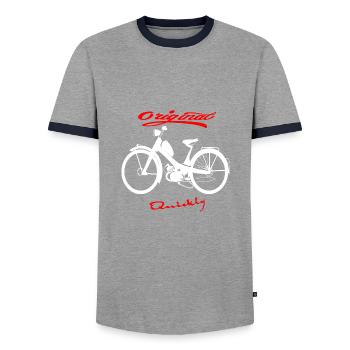 NSU Quickly Moped Cult - Men's Ringer Shirt - grey/navy  - Front - AI Model Female 172 light (172cm) & AI Model Male 178 light (178cm)