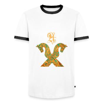 pferdegiebel e 95 a - Männer Kontrast-T-Shirt - Weiß/Schwarz - Vorne - AI Model Female 172 light (172cm) & AI Model Male 178 dark (178cm)