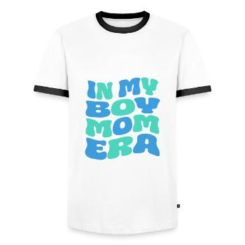 Boymom - In my Boy Mom Era - Men's Ringer Shirt - white/black - Front - AI Model Female 172 light (172cm) & AI Model Male 178 dark (178cm)