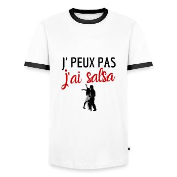 Je peux pas j'ai salsa humour - T-shirt contrasté Homme - blanc/noir - Devant - AI Model Female 172 light (172cm) & AI Model Male 178 dark (178cm)