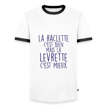 la raclette c'est bien mais la levrette cest mieux - T-shirt contrasté Homme - blanc/noir - Devant - AI Model Female 172 light (172cm) & AI Model Male 178 dark (178cm)