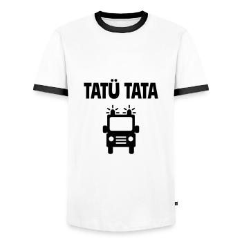 ★ Designfarben änderbar ★ Tatü tata Feuerwehrauto - Männer Kontrast-T-Shirt - Weiß/Schwarz - Vorne - AI Model Female 172 light (172cm) & AI Model Male 178 dark (178cm)
