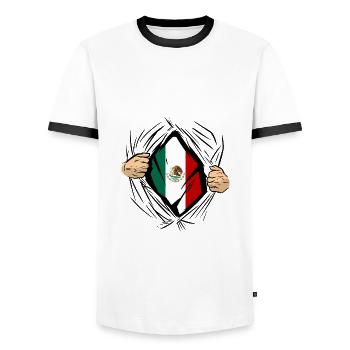 Mexique Drapeau Mexicain Drapeau Mexique Amérique du Sud - T-shirt contrasté Homme - blanc/noir - Devant - AI Model Female 172 light (172cm) & AI Model Male 178 dark (178cm)