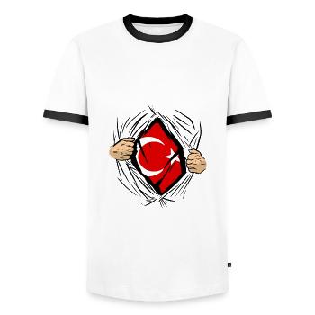 Drapeau de Turquie Utilisé Look Drapeau Turc Vintage - T-shirt contrasté Homme - blanc/noir - Devant - AI Model Female 172 light (172cm) & AI Model Male 178 dark (178cm)