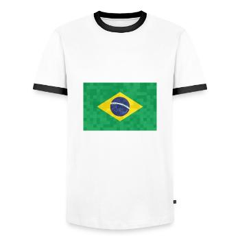 Brazil Flag Brazilian Flag South America - Men's Ringer Shirt - white/black - Front - AI Model Female 172 light (172cm) & AI Model Male 178 dark (178cm)