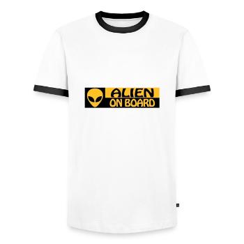 ALIEN ON BOARD - Men's Ringer Shirt - white/black - Front - AI Model Female 172 light (172cm) & AI Model Male 178 dark (178cm)