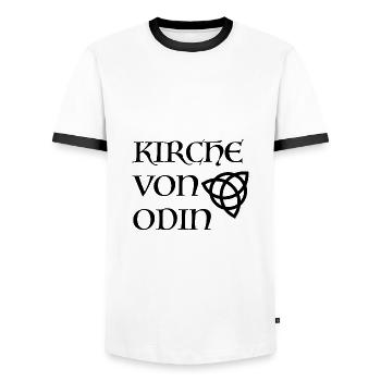 Kirche von Odin - Göttervater von Asgard - Männer Kontrast-T-Shirt - Weiß/Schwarz - Vorne - AI Model Female 172 light (172cm) & AI Model Male 178 dark (178cm)