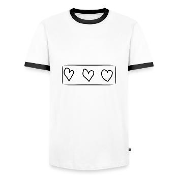 Trois coeurs coeur rectangle - T-shirt contrasté Homme - blanc/noir - Devant - AI Model Female 172 light (172cm) & AI Model Male 178 dark (178cm)