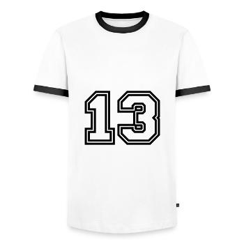 13 Zahl symbol - Männer Kontrast-T-Shirt - Weiß/Schwarz - Vorne - AI Model Female 172 light (172cm) & AI Model Male 178 dark (178cm)