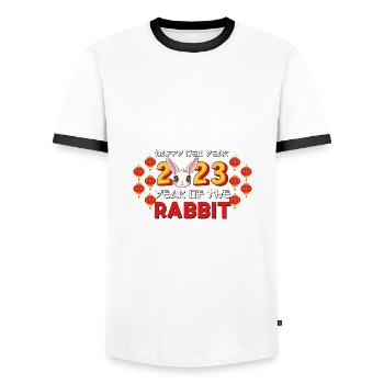 Chinesisches Neujahr Hase Asien 2023 I Geschenk - Männer Kontrast-T-Shirt - Weiß/Schwarz - Vorne - AI Model Female 172 light (172cm) & AI Model Male 178 dark (178cm)