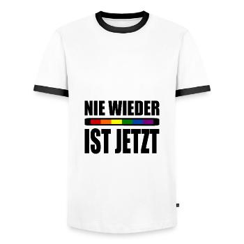 Nie wieder ist jetzt - Männer Kontrast-T-Shirt - Weiß/Schwarz - Vorne - AI Model Female 172 light (172cm) & AI Model Male 178 dark (178cm)
