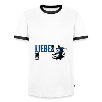 LIEBE KENNT KEINE LIGA - Männer Kontrast-T-Shirt - Weiß/Schwarz - Vorne - AI Model Female 172 light (172cm) & AI Model Male 178 dark (178cm)