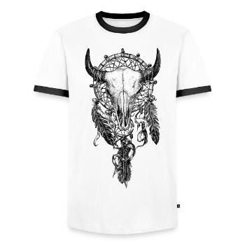 Skull Dreamcatcher Tattoo - Men's Ringer Shirt - white/black - Front - AI Model Female 172 light (172cm) & AI Model Male 178 dark (178cm)