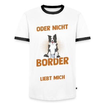 Hund Border Collie - Männer Kontrast-T-Shirt - Weiß/Schwarz - Vorne - AI Model Female 172 light (172cm) & AI Model Male 178 dark (178cm)