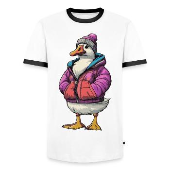 Goose Funny Winter - Men's Ringer Shirt - white/black - Front - AI Model Female 172 light (172cm) & AI Model Male 178 dark (178cm)