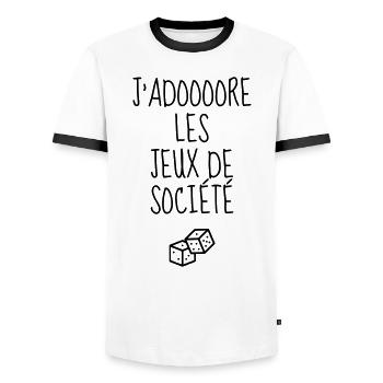 jeu de société / joueur / jouer / geek - T-shirt contrasté Homme - blanc/noir - Devant - AI Model Female 172 light (172cm) & AI Model Male 178 dark (178cm)