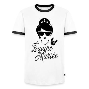 Team Bride future EVJ Burial Life - Men's Ringer Shirt - white/black - Front - AI Model Female 172 light (172cm) & AI Model Male 178 dark (178cm)