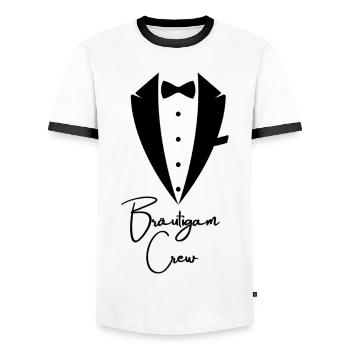 Équipe de mariés de la fête de garçon - T-shirt contrasté Homme - blanc/noir - Devant - AI Model Female 172 light (172cm) & AI Model Male 178 dark (178cm)