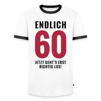 Endlich 60 - Geburtstag - Männer Kontrast-T-Shirt - Weiß/Schwarz - Vorne - AI Model Female 172 light (172cm) & AI Model Male 178 dark (178cm)