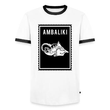 Ambaliki - Wayang - Männer Kontrast-T-Shirt - Weiß/Schwarz - Vorne - AI Model Female 172 light (172cm) & AI Model Male 178 dark (178cm)