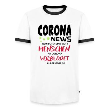 Corona Covid Verblödet Gestorben Leugner News - Männer Kontrast-T-Shirt - Weiß/Schwarz - Vorne - AI Model Female 172 light (172cm) & AI Model Male 178 dark (178cm)
