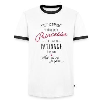 princesse et Patinage - T-shirt contrasté Homme - blanc/noir - Devant - AI Model Female 172 light (172cm) & AI Model Male 178 dark (178cm)