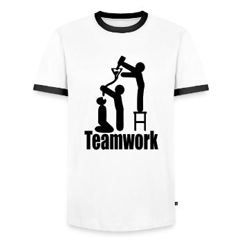travail d'équipe - T-shirt contrasté Homme - blanc/noir - Devant - AI Model Female 172 light (172cm) & AI Model Male 178 dark (178cm)