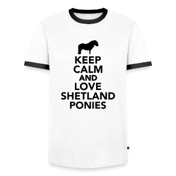 Keep calm and love Shetland Ponies - Men's Ringer Shirt - white/black - Front - AI Model Female 172 light (172cm) & AI Model Male 178 dark (178cm)